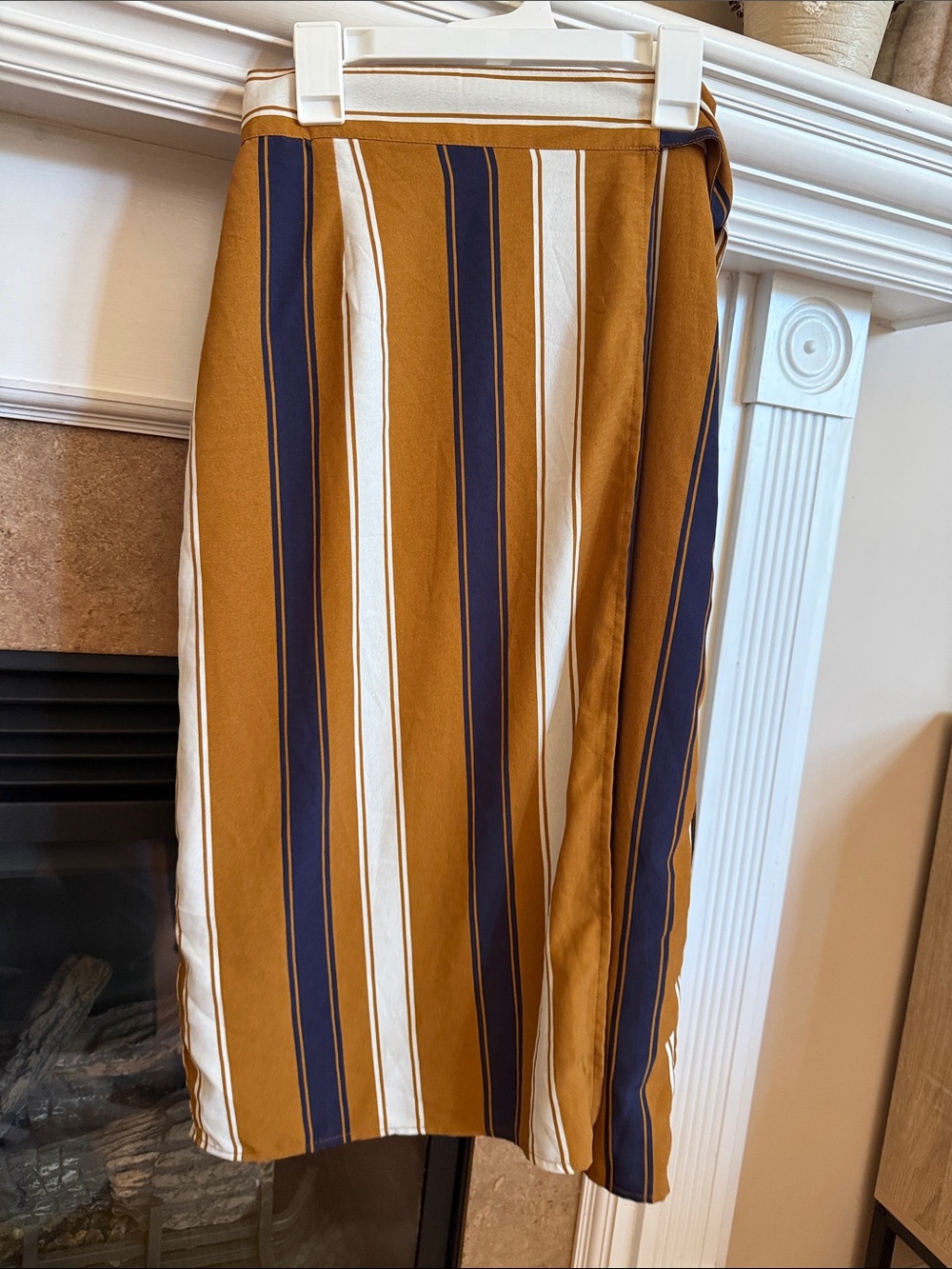 Striped Mustard, Navy & White Pencil Skirt